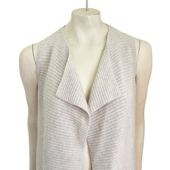 TAHARI LUXE 100% Cashmere Duster Vest Sleeveless Open Cardigan in Oatmeal SZ S - Picture 2 of 10
